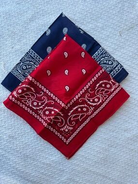 Vintage Classic Red & Navy Paisley Bandanas - Set of 2